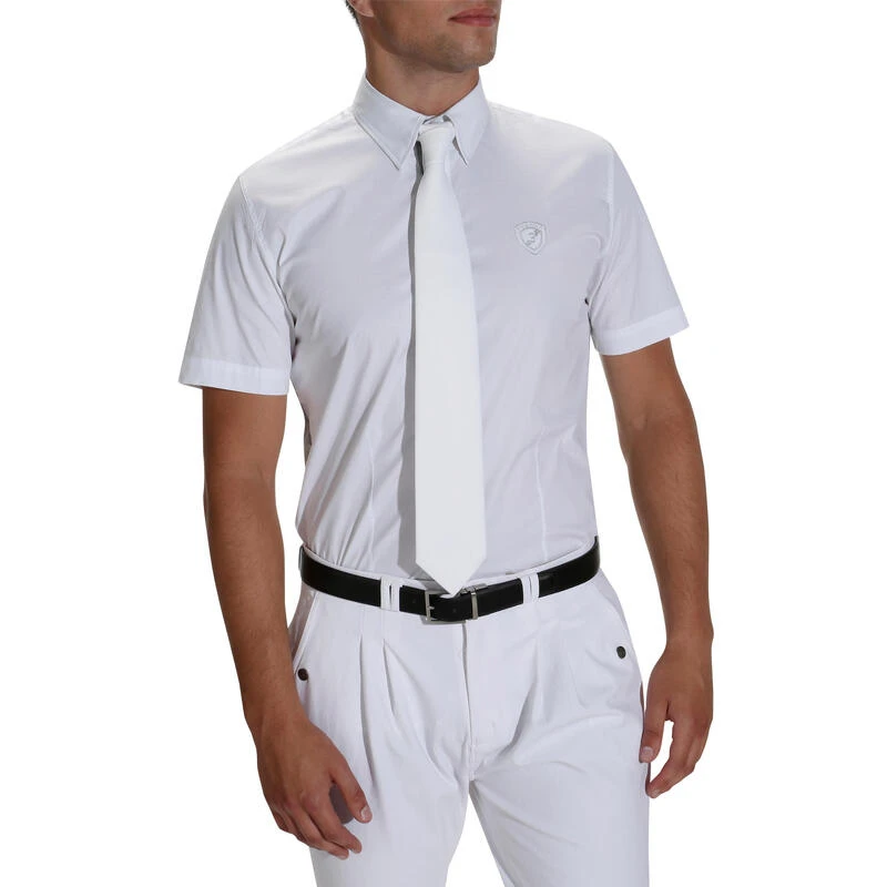 Chemise De Concours Manches Courtes équitation Homme Bi-matière Blanc Et Gris – Image 2