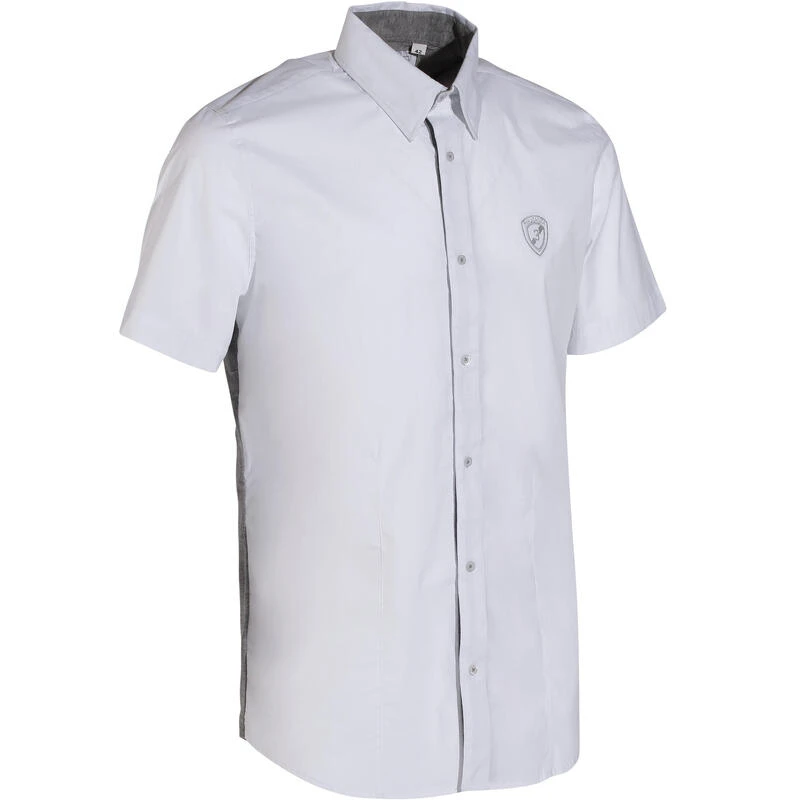 Chemise De Concours Manches Courtes équitation Homme Bi-matière Blanc Et Gris