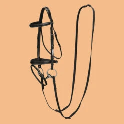 Filet & Rênes Cheval Et Poney Cuir Muserolle Française Noir EDIMBURGH 500