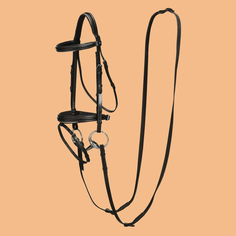 Filet & Rênes Cheval Et Poney Cuir Muserolle Française Noir EDIMBURGH 500