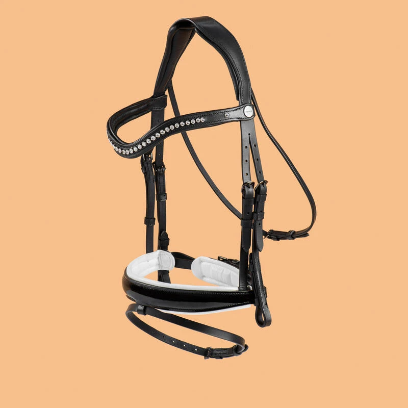 Filet De Dressage équitation Cheval Et Poney - 900 Noir Et Blanc – Image 2