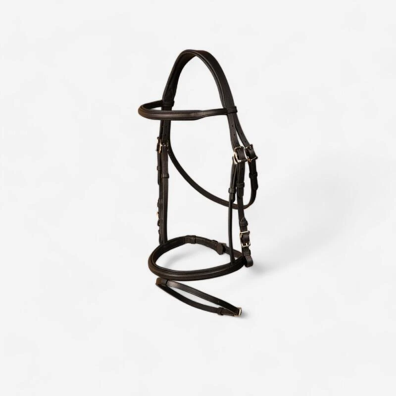 Filet équitation Cuir Muserolle Française Hybride Cheval Et Poney - 500 Noir