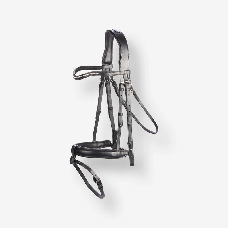 Filet équitation Cuir Muserolle Française Strass Poney - 580 Noir