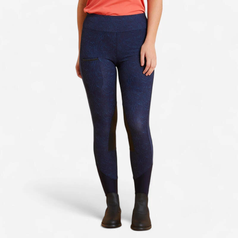 Legging équitation Léger Femme - 100 Bleu Print