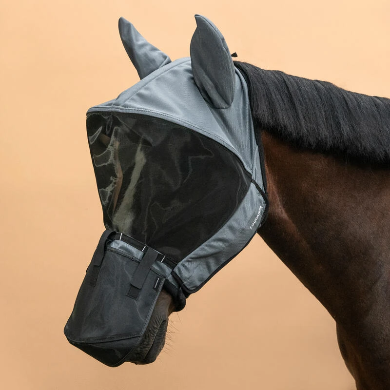 Masque Anti-mouche équitation Avec Arceau Cheval Et Poney - Gris Asphalte – Image 2