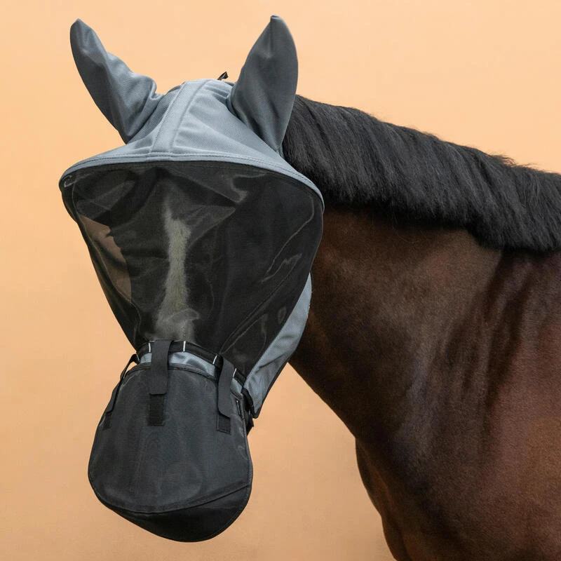 Masque Anti-mouche équitation Avec Arceau Cheval Et Poney - Gris Asphalte – Image 3