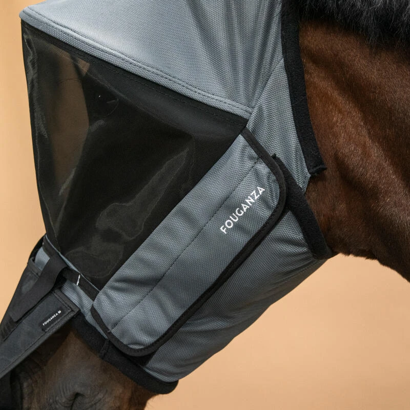 Masque Anti-mouche équitation Avec Arceau Cheval Et Poney - Gris Asphalte – Image 4