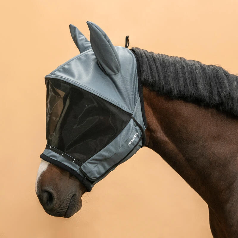 Masque Anti-mouche équitation Avec Arceau Cheval Et Poney - Gris Asphalte – Image 6