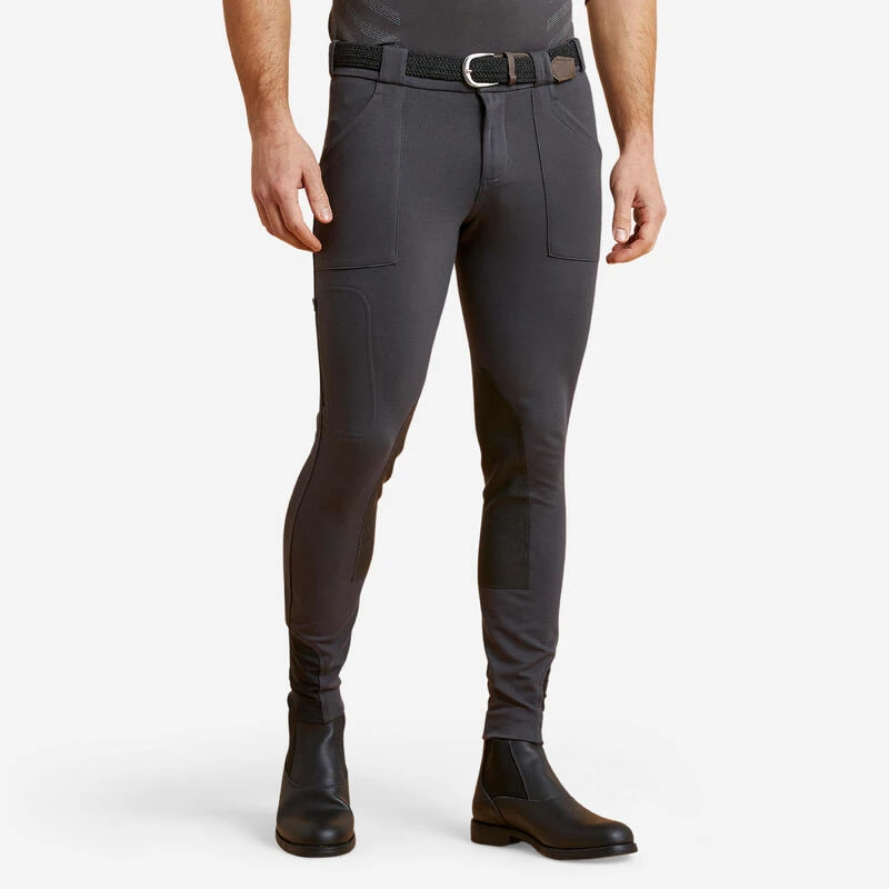 Pantalon Chaud équitation Homme 140 WARM Gris Foncé