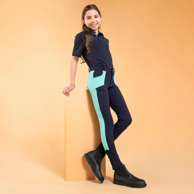 Pantalon équitation Enfant - 120 Marine Et Turquoise – Image 2