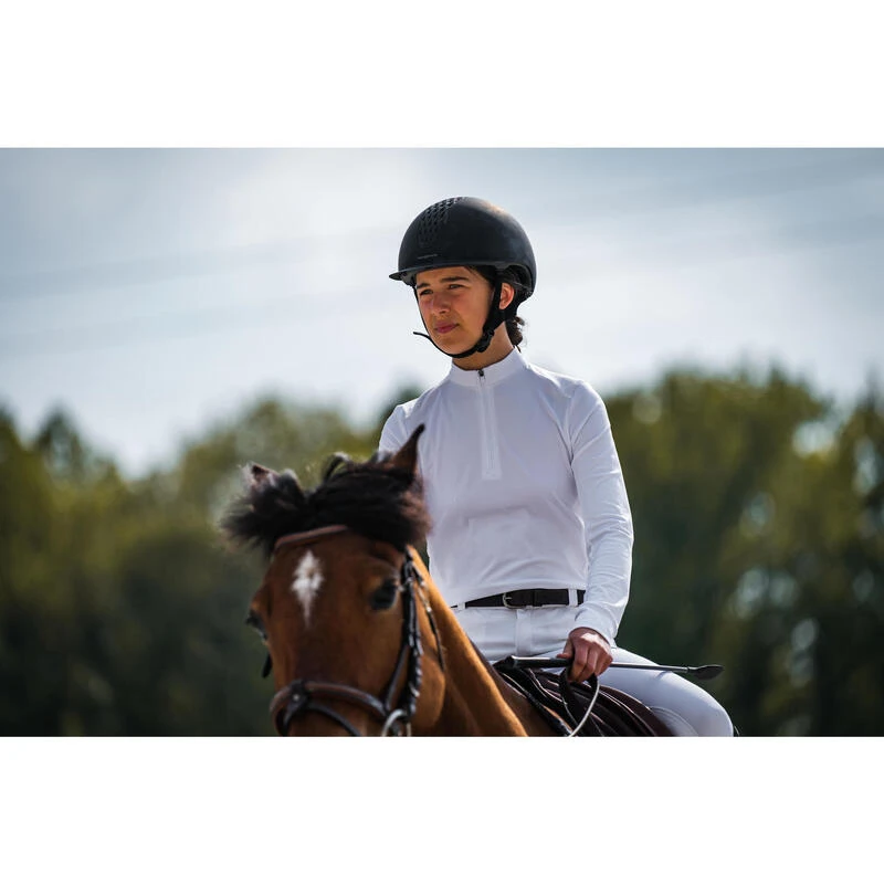 Polo De Concours équitation Manches Longues Chaud Enfant - 500 Blanc – Image 2