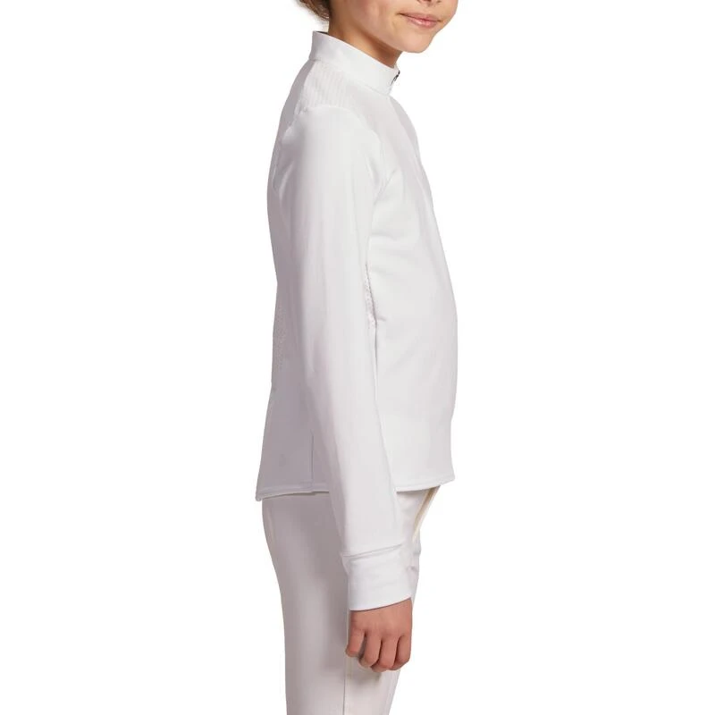 Polo De Concours équitation Manches Longues Chaud Enfant - 500 Blanc – Image 4