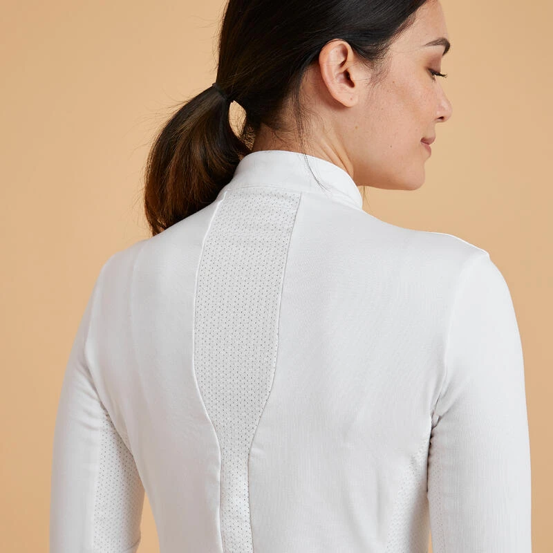 Polo De Concours équitation Manches Longues Chaud Femme - 500 Blanc – Image 6