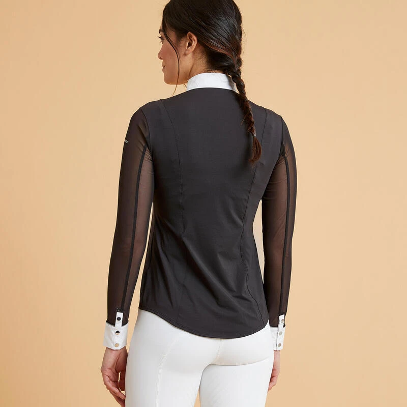 Polo De Concours équitation Manches Longues Femme - 900 Noir – Image 4