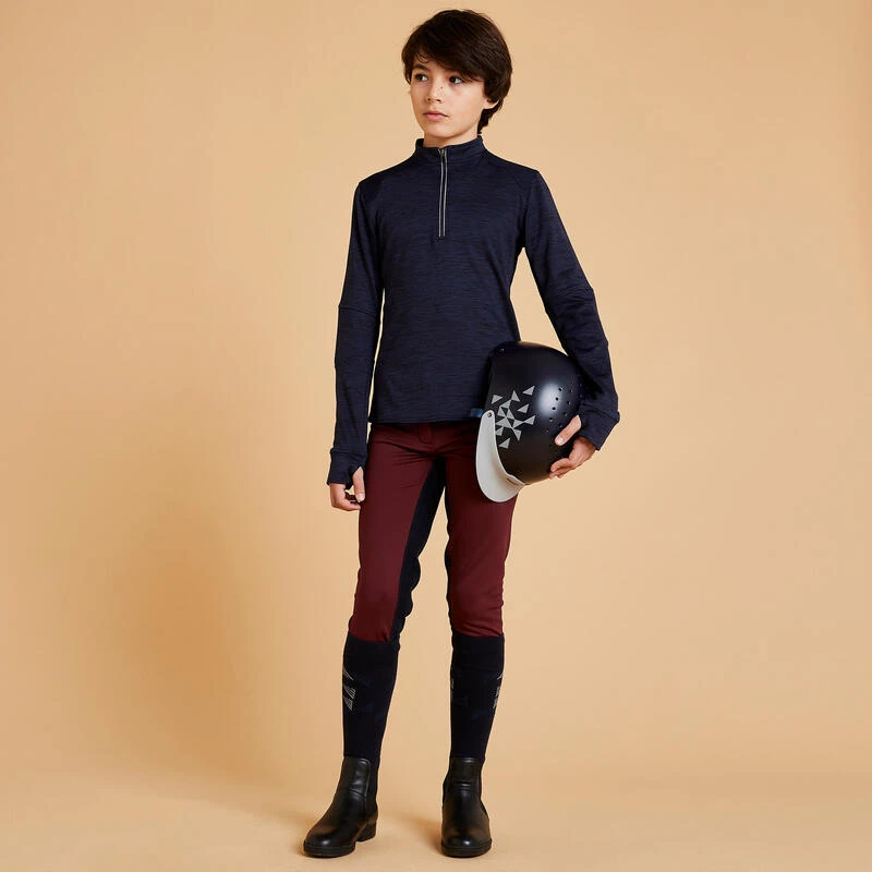 Polo D'équitation Manches Longues Chaud Enfant - 500 Marine – Image 2