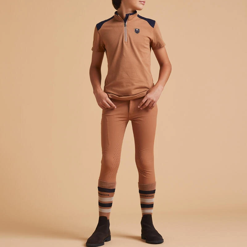 Polo équitation Manches Courtes Zippé Enfant - 500 Caramel – Image 2