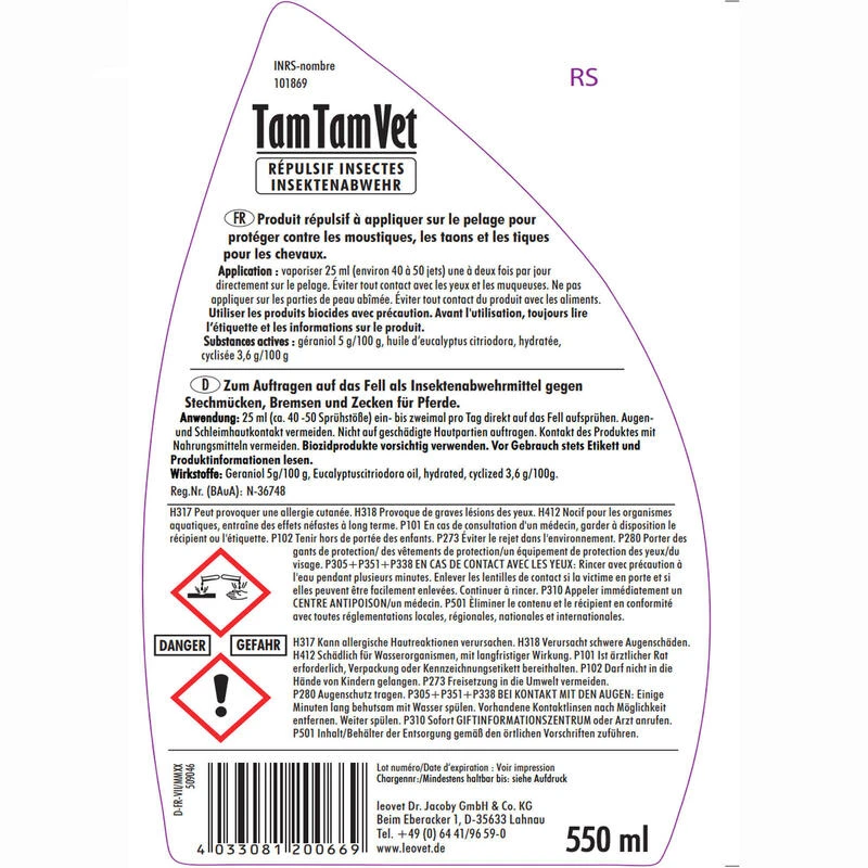 Répulsif Anti-insecte Spray Cheval Et Poney - Tam Tam Vet 550 Ml LEOVET – Image 4