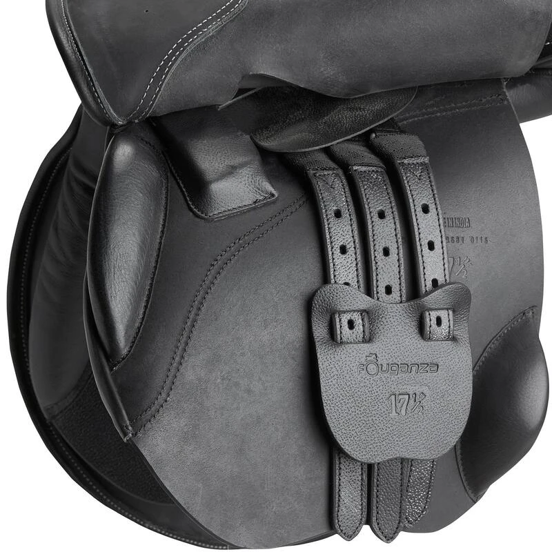 Selle Polyvalente En Cuir équipée équitation Cheval Et Poney SCHOOLING Noir 16"5 – Image 4