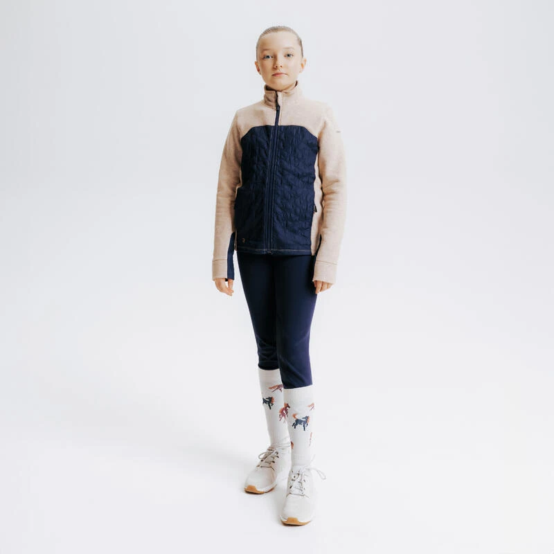 Sweat équitation Bi-matière Zippé Enfant - 500 Marine Et Beige Nougat – Image 3