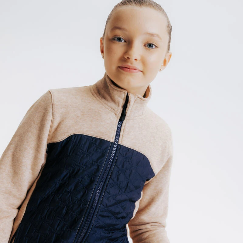 Sweat équitation Bi-matière Zippé Enfant - 500 Marine Et Beige Nougat – Image 7
