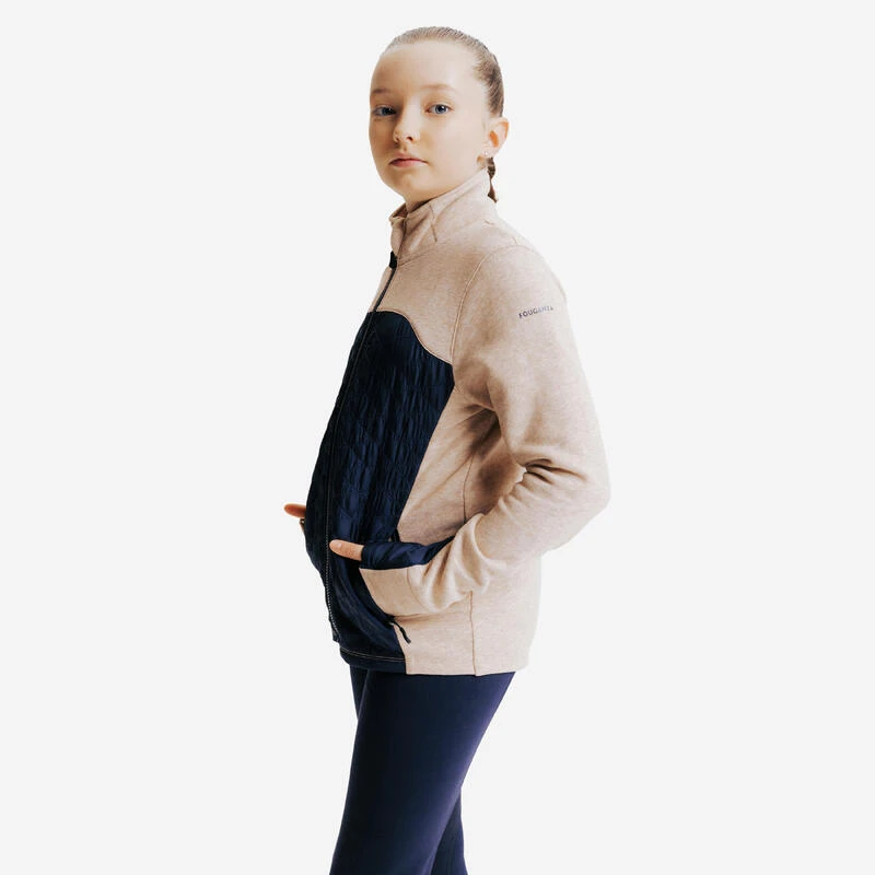 Sweat équitation Bi-matière Zippé Enfant - 500 Marine Et Beige Nougat